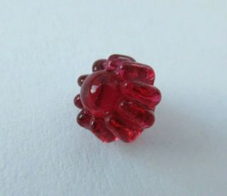 Stellar Antique Vtg Diminutive Ruby Red Glass Charmstring Button Swirl Back (v)