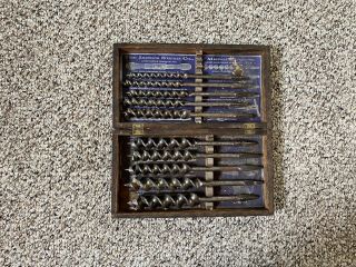 Antique James Swan Co.  Auger Drill Bit Set In Wood Box