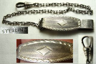 Vtg.  Antique Art Deco Sterling Silver Pocket Watch Fob & Chain