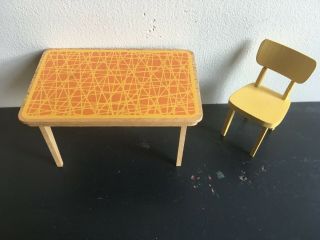 Vtg Lundby Dollhouse Wood Kitchen Table And Chair - 1972