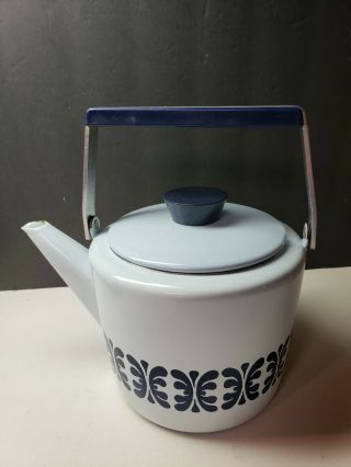 Vintage Cathrineholm Mid Century Modern Enamel Fleur De Lis Tea Kettle