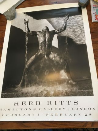 Vintage Herb Ritts Exhibit Poster: Waterfall Ii 1989 Nude Male Gay Interest Uk