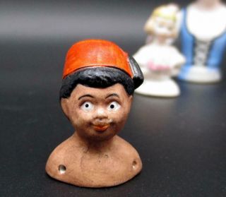 Vintage Porcelain Germany Half Doll Pincushion Man With Fez Hat Boy Male Head
