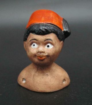 Vintage Porcelain Germany Half Doll Pincushion Man with Fez Hat boy male head 2