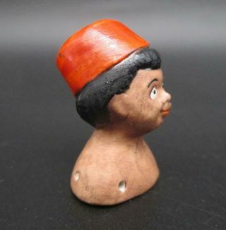 Vintage Porcelain Germany Half Doll Pincushion Man with Fez Hat boy male head 3