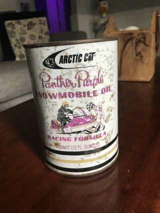 Rare Vintage Metal Arctic Cat Panther Purple Snowmobile 1 Quart Oil Can Full