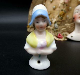 Vintage Porcelain Germany Half Doll Pincushion Dutch Girl In Yellow