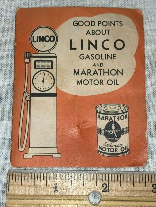 Antique Linco Marathon Motor Oil Gas Pump Can Sewing Needle Kit Service Station