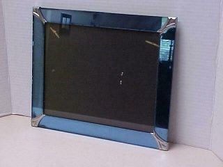 Vintage Art Deco / Mid Century Modern Blue Glass Picture Frame W/ Metal Edges