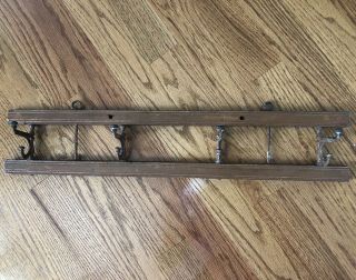 Antique Painted Wood Wall Mount Hat Coat Rack w/ 4 Swing - Out Metal Hooks 21 1/4” 2