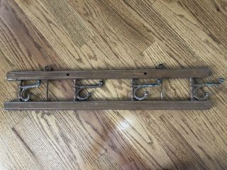 Antique Painted Wood Wall Mount Hat Coat Rack w/ 4 Swing - Out Metal Hooks 21 1/4” 3