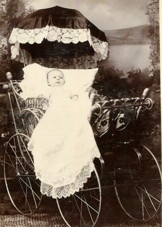 Antique Cabinet Photo Victorian Baby Ornate Pram W Canopy By Christoph