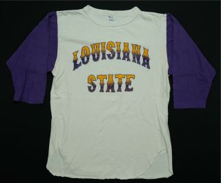Rare Vintage Champion Louisana State Raglan T Shirt 60s 70s 80s Lsu Tigers Sz L