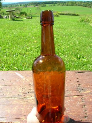 Antique Amber Whiskey Bottle 3 Piece Construction Great Color