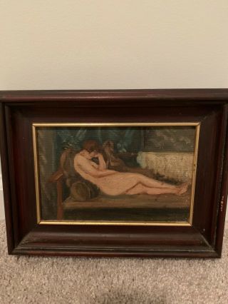 Vintage 8 X 10 Nude Lady Painting Framed Vidrieria Vina
