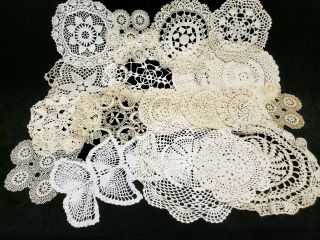 20 Vintage Antique Hand Crocheted Doily Tablecloth White 6 - 13 " Wedding Crafts