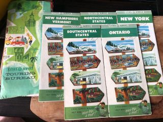 Vintage 1956 Cities Service Gas Oil Road Maps (5) Rare - - Nh.  Vt.  Ny.  Ontario Sc