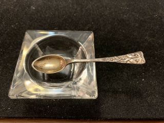 Antique Sterling Silver Danish Arts & Craft Salt Spoon W/ Salt Cellar