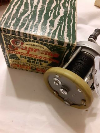 Vintage Pflueger Supreme Bait Caster Fishing Reel W/box An Papers In Pouch