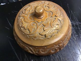Hand Carved Wooden Bowl With Lid