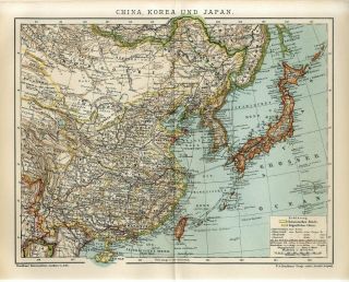 1895 China Japan Korea Mongolia Taiwan Hainan Russia Sakhalin Antique Map