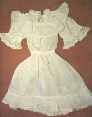 Vintage Dress For Large Doll Or Small Child - Ivory Cotton W/ruffles & Lace
