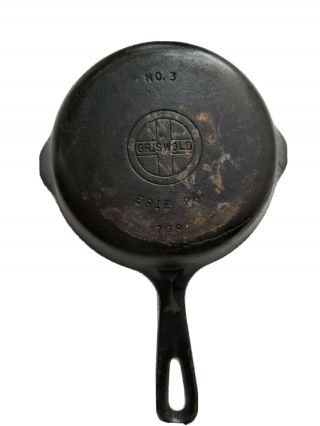 Antique/vintage Griswold No.  3 Cast Iron Skillet Frying Fry Pan Small Logo 709 I