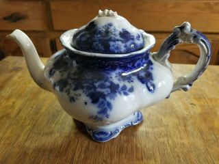 Semi Porcelain Antique Flow Blue Teapot " Richmond " Alfred Meakin England