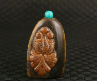 Unique Chinese Old Natural Stone Hand Carving Gold Fish Snuff Bottle