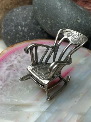 Vintage 14g 800 Sterling Silver Miniatures Rocking Chair Doll House Italy