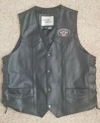 Victory Motorcycles Black Leather Vest Size 44 Rare Tie Sides