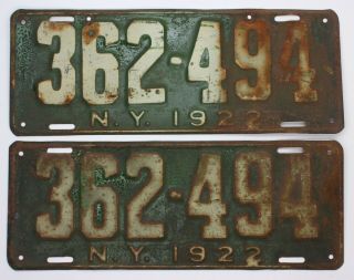 Vintage Plates - 1922 Antique York State License Plate Pair (2)