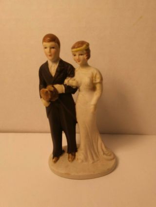 Antique Vintage Bisque Cake Topper Bride And Groom 1920s - 30s Style (4.  0 In)