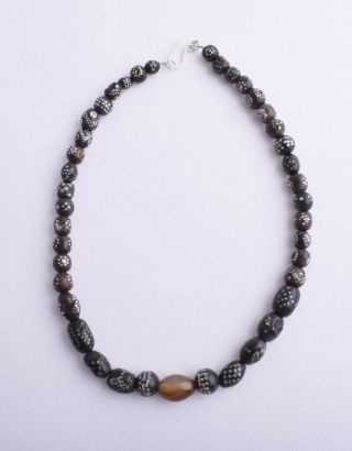Very Rare Antique Black Coral Inlaid Beads Necklace -