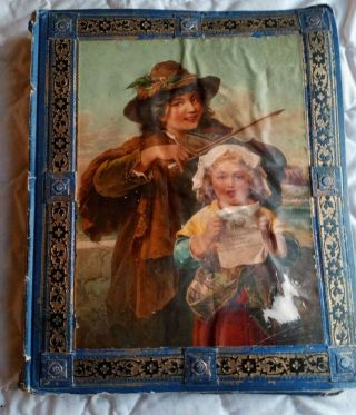 Antique Large Victorian 62 Pg Scrapbook Album Includes Die Cuts,  More