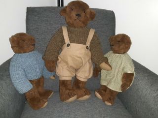 3 Vintage Handmade Teddy Bears Artist Signed 1980s Jointed