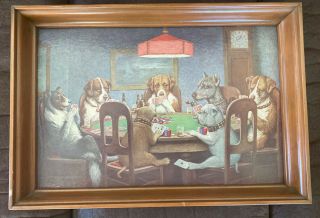 Vintage Brown & Bigelow C.  M.  Coolidge Framed Dogs Playing Poker A Friend In Need