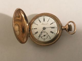Rare Antique 1910 Admiral 0s 7j Gold Fill Hunting Case Pendant Pocket Watch Run