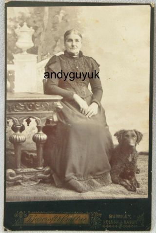 Cabinet Card Lady Curly Coated Retriever Dog Antique Photo Burnley Lancashire