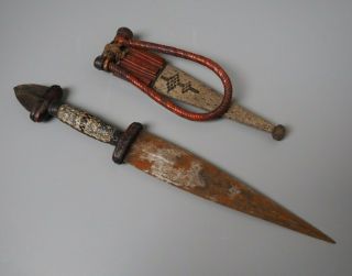 Good Old North African Tribal Art Dagger Knife With Leather Sheath & Snake Skin?
