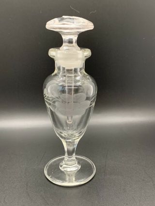 Paden City Style Crystal Perfume Bottle And Dauber With Floral Cutting
