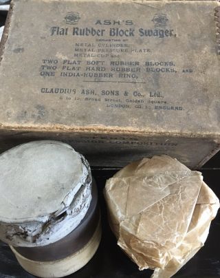 Antique Dental Swaging Kit: Very Early.  Contents 5 Rubber Blocks,  4.
