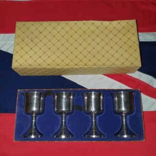 Vintage English Silver Plated Wine Goblets Cups Chalices Boxed Set Of 4 Larp