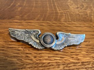 Rare Authentic Wwii Flight Surgeon Badge Wings Hosted Sterling Silver 3.  125”