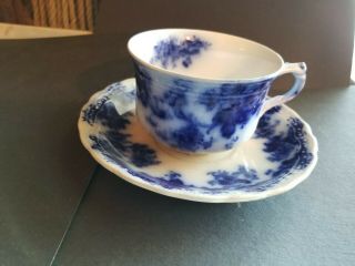 Semi Porcelain Antique Flow Blue Cup Saucer " Sydney " Wharf Pottery England