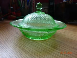 Rare Depression Glass Royal Lace Green Glass Butter Dish & Lid By Hazel Atlas
