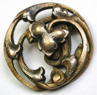 Antique Pierced Brass Button Art Nouveau Iris Flower - 15/16 "