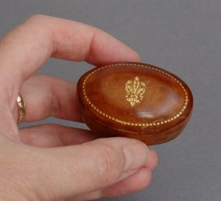 Small Vintage Italian Leather Pill Trinket Box Florence Italy Fleur De Lis