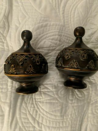 Set - 2 Large Resin Finials Curtain Rod Ends Bed Posts Ornate,  Bronze & Gold