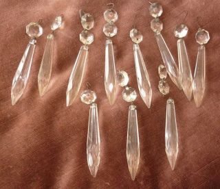 Vintage Antique Victorian Chandelier Prisms Joblot Glass Crystal Lamp Spears 11